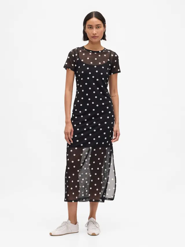 Mesh Maxi Φόρεμα Black dots