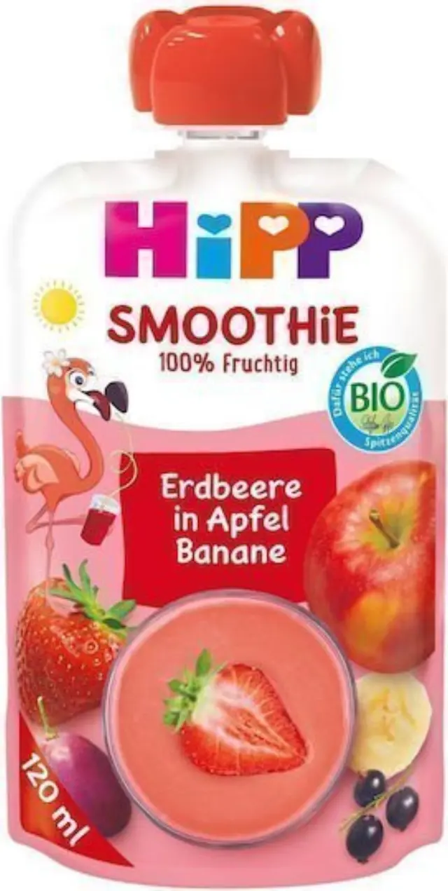 Hipp Πουρές Φρούτων-Λαχανικών Bio Smoothie με Γεύση Φράουλα, Μήλο & Μπανάνα 120gr για 12+ Μηνών
