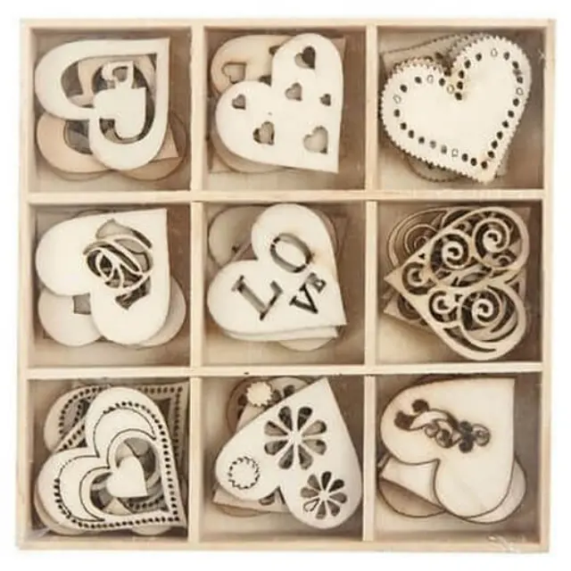 Ξύλινες καρδιές 28 mm, love, σετ 45 τεμ