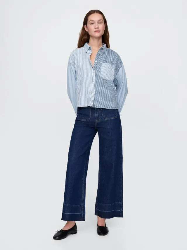 High Stride Wide-Leg Ankle Τζιν Παντελόνι Dark indigo