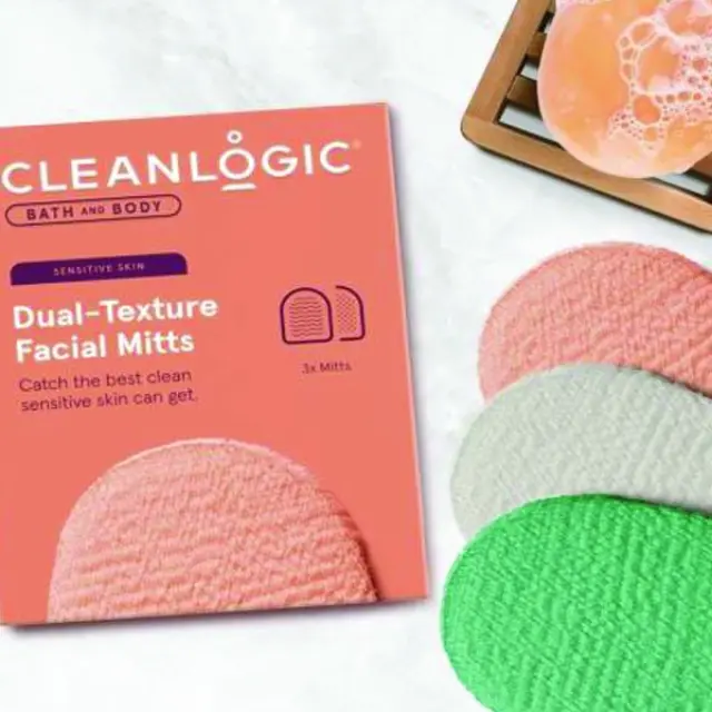 Cleanlogic Bath and Body Dual-texture Facial Mitts Sensitive Skin Set of 3 Assorted Colors
