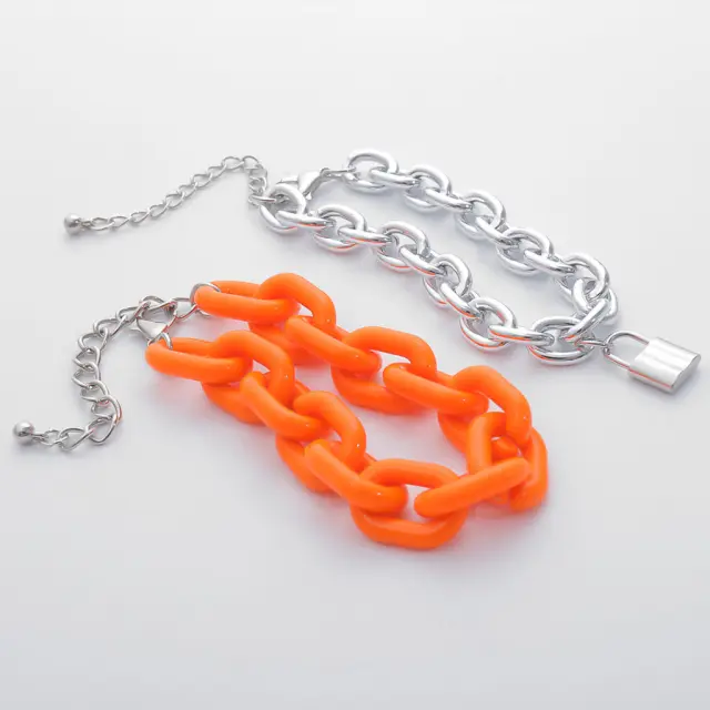 Ghetto Orange Acrylic Chains Bracelet 2pcs 2