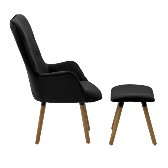 Πολυθρόνα Με Υποπόδιο Μαύρο Βελούδο 68x75x105cm Σετ 2τμχ 3-50-777-0017 3
