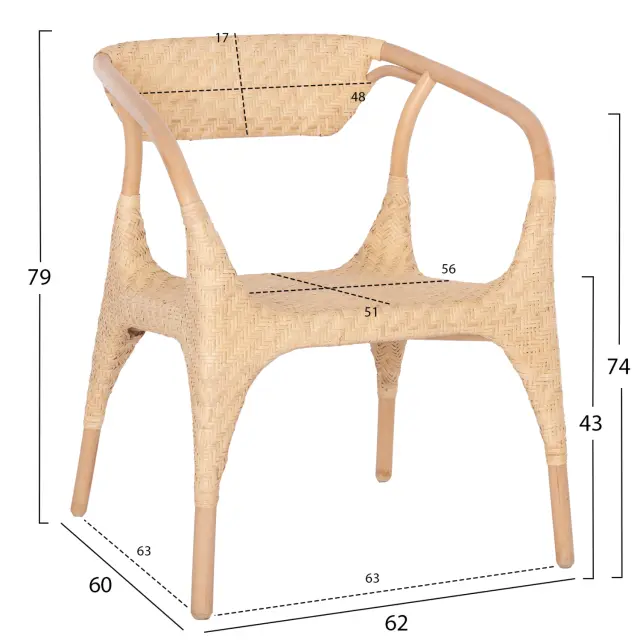 ΠΟΛΥΘΡΟΝΑ ΕΣΩΤ.ΧΩΡΩΝ FB99956.01 ΦΥΣΙΚΟ RATTAN 62x60x79Υεκ. 2
