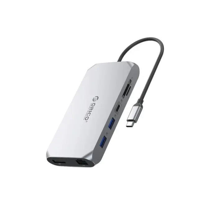 Orico Docking Station XCR 12in1 2x USB-A 3.1 1x USB-A 2.0 1x USB-C PD 100W 1x USB-C 3.1 2x HDMI 2.0 4K60Hz 1x DisplayPort 1.4 4K60Hz 1x SD 3.0 1x microSD 3.0 1x RJ45 Gigabit Ethernet 1x Audio CTIA 3.5mm Gray