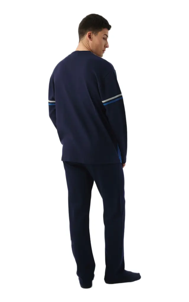 Minerva ανδρική χειμερινή πυζάμα Color Block V Neck Punto Di Roma 90-71487-695-1 2