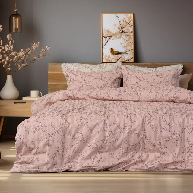 Beauty Home Σετ κουβερλί υπέρδιπλο Art 12214 Flora 100% Βαμβακοσατέν 300tc 220x240 Σομόν