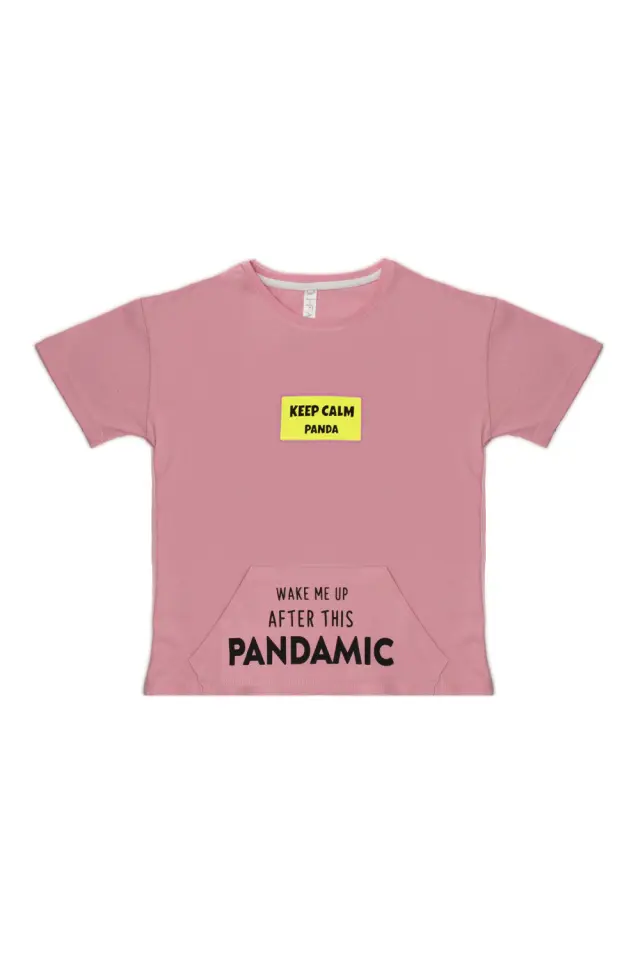 T-Shirt Kid Keep Calm Panda Ροζ