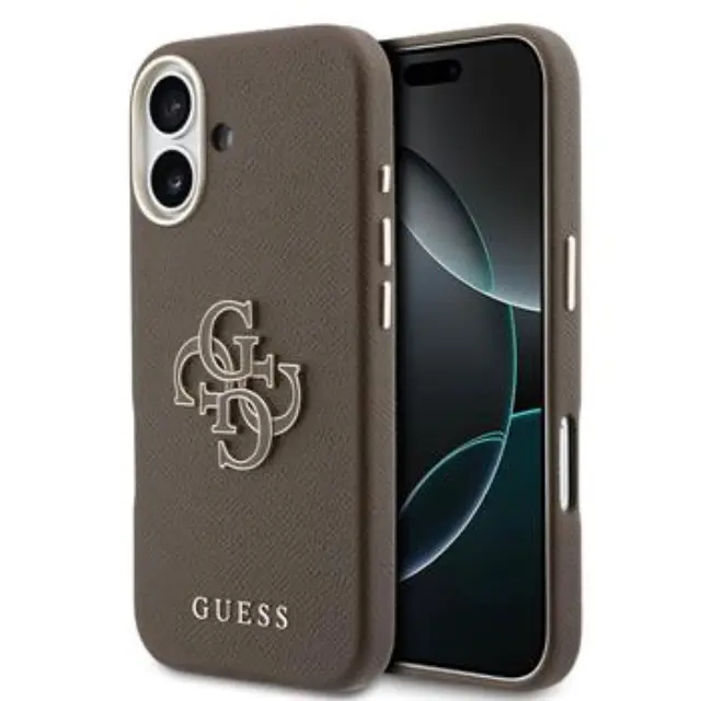 Guess PU Grained 4G Resin Metal Logo Case for iPhone 17 Brown