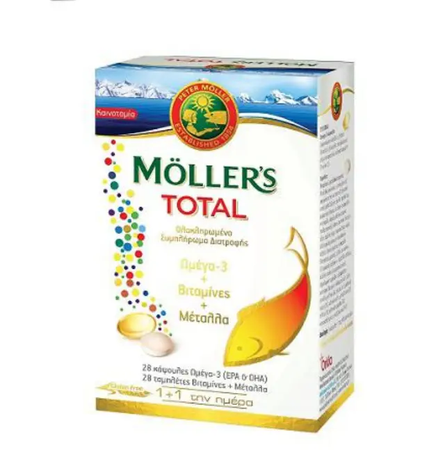 Moller's Total Συμπλήρωμα Διατροφής Ωμέγα 3, Βιταμινών & Μετάλλων για Ολοκληρωμένη Ενίσχυση του Οργανισμού, (28 κάψουλες + 28 ταμπλέτες)