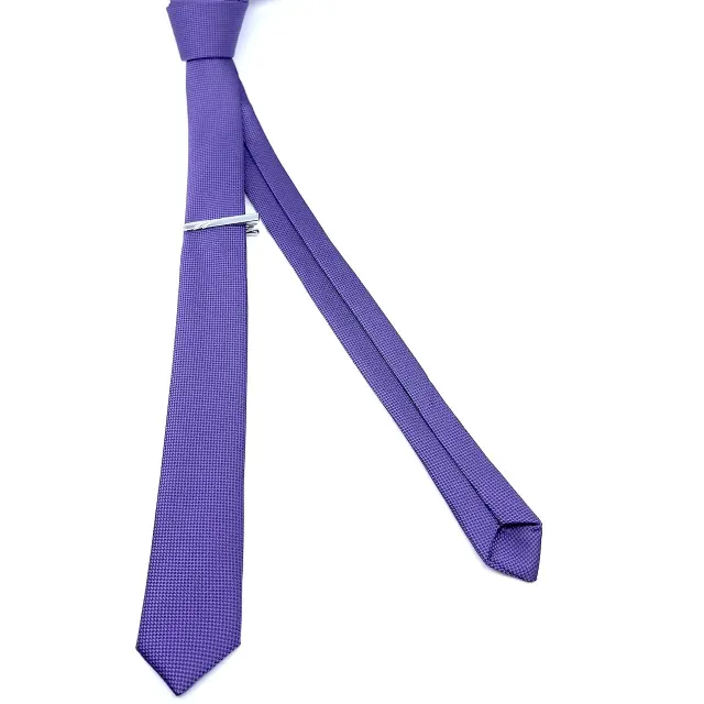 Μωβ Oxford Γραβάτα Slim 4,5 cm Σετ με Μαντηλάκι 2
