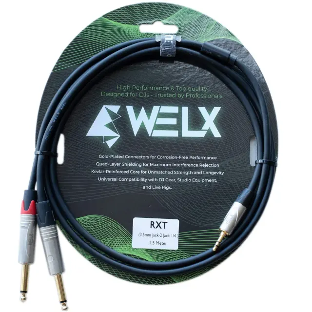 WELX Premium 1 X 3.5mm TRS MINI JACK to 2 X 6.5mm XLR TS JACK Cable – 1.5m (RXT) (Black)