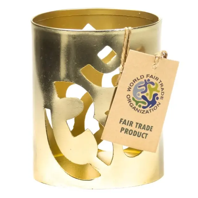 Βάση – Καυστήρας μεταλλικός για ρεσώ Fair Trade σε Χρυσό Χρώμα με σχέδιο Ohm, 9Χ7.5 cm