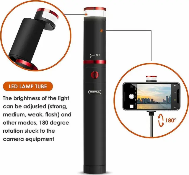 Ezra BST01 Selfie Stick Τρίποδο Κινητού με Bluetooth Μαύρο 3