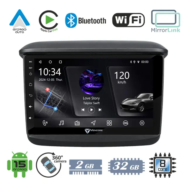 VenCore Οθόνη Multimedia Android 15 9" PX5S Octa-Core 2GB/32GB IPS με Πρόσοψη, CarPlay, Android Auto και Υποστήριξη Κάμερας 360° για Mitsubishi 200 Pajero Sport 2006-2015 – Μαύρη (3236-10005-0314B)