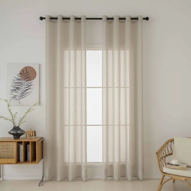 Beauty Home Κουρτίνα γάζα μονόχρωμη με 8 μεταλλικούς κρίκους Fit Art 8447 140x270 Μπεζ