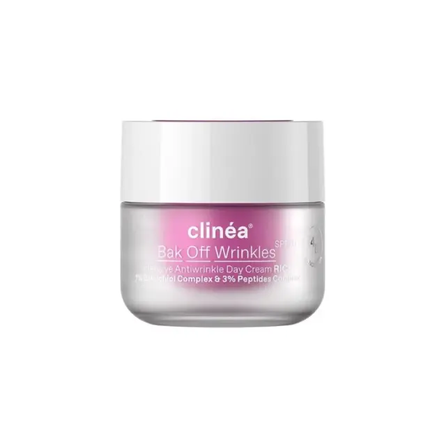 Clinea Bak Off Wrinkles Rich, Αντιγηραντική Πλούσιας Υφής Κρέμα Προσώπου Ημέρας SPF20 με Υαλουρονικό Οξύ & Bakuchiol 50ml