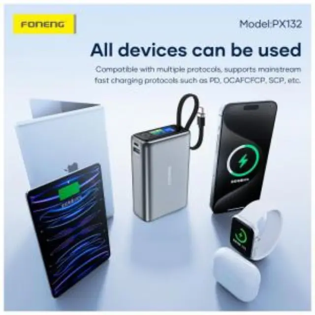 Φορτιστής Ανάγκης Foneng PX132 65W 20000mAh με Έγχρωμη Οθόνη Ασημί N69405 3