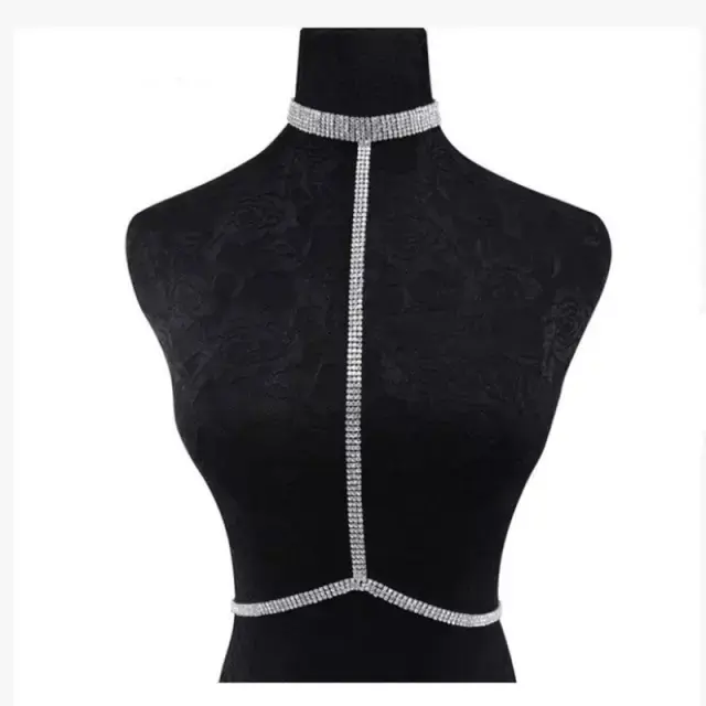 Ghetto Rhinestone Body Chain Necklaces Choker Waist Chain Silver