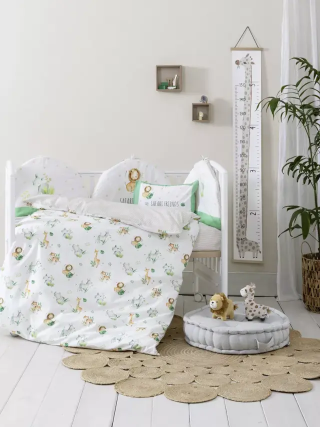 Κουβερλί Κούνιας 100x140 Nima Safari Friends White-Green 100% βαμβακερό