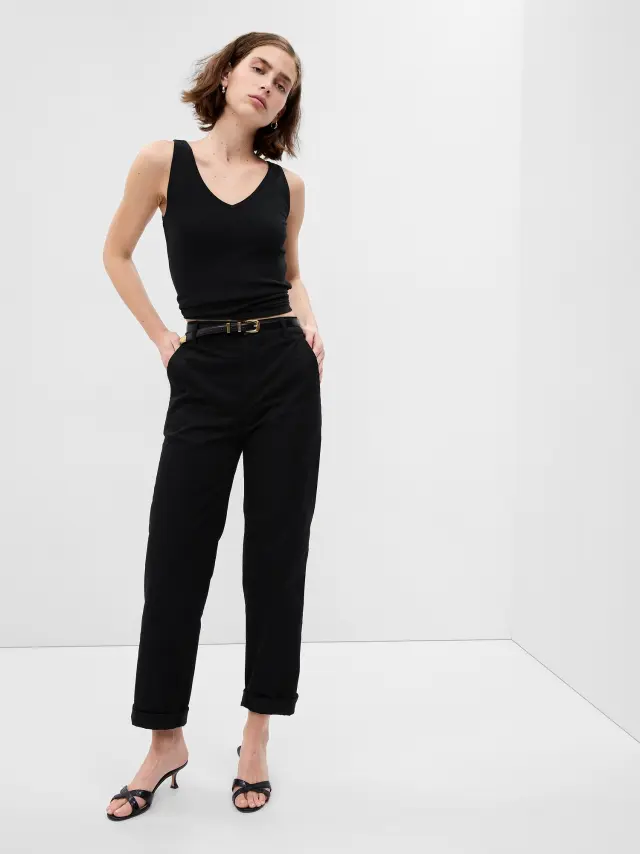 Μαύρο High Rise Girlfriend Khaki Παντελόνι με Washwell true black - 0
