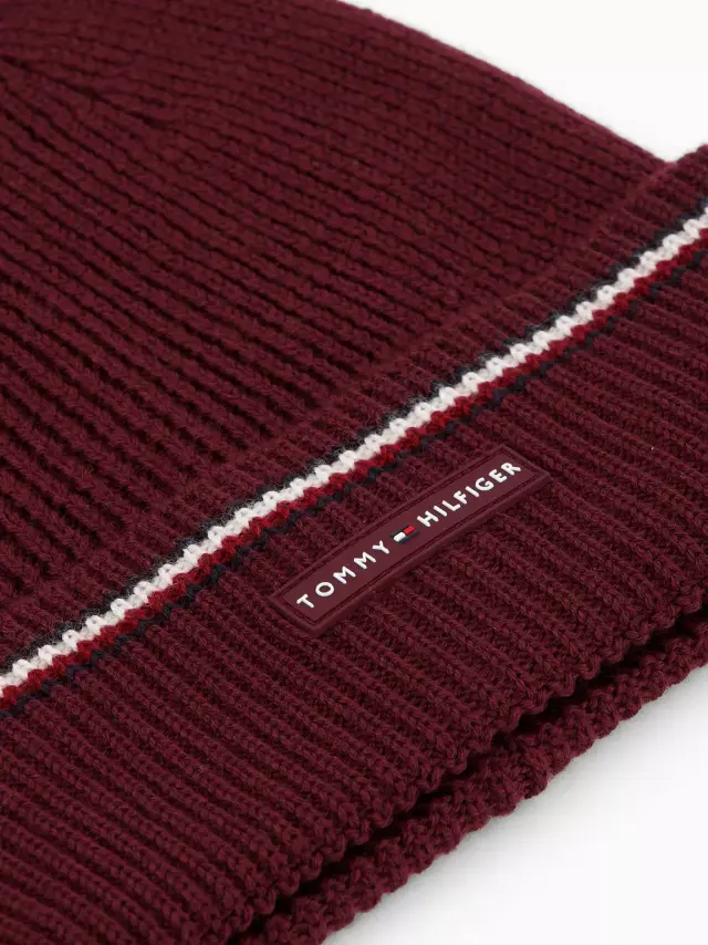 Tommy Hilfiger Beanie Γυναικείο Πλεκτό Σκουφάκι Σκούρο Κόκκινο 3