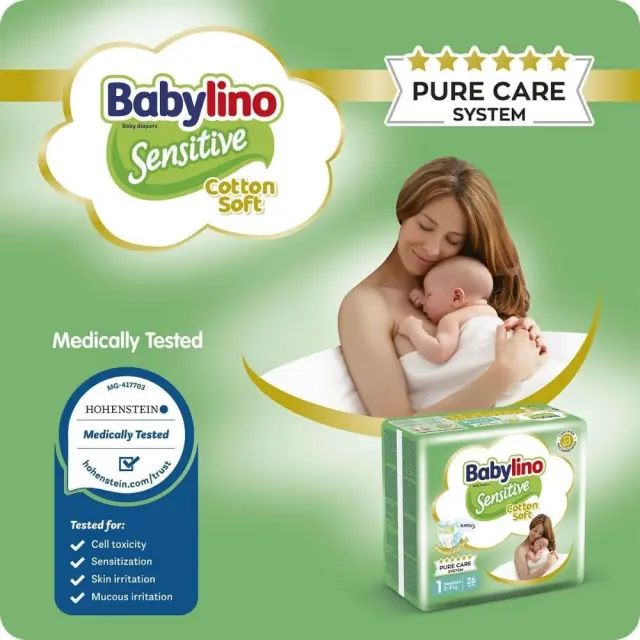 BABYLINO Πάνες με Αυτοκόλλητο Sensitive Cotton Soft No. 1 για 2-5kg 68τμχ 2