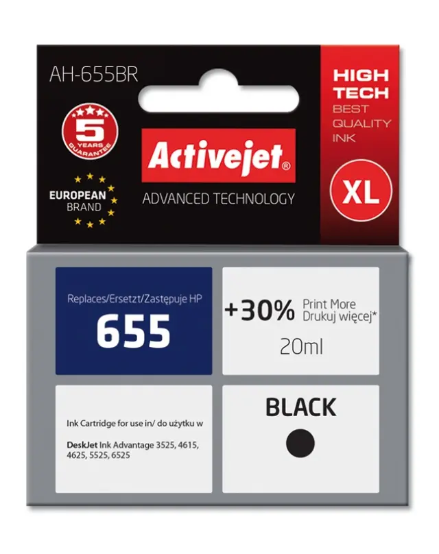 Activejet AH-655BR ink for HP printer - HP 655 CZ109AE replacement - Premium - 20 ml - black