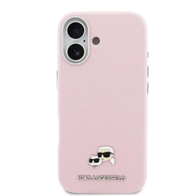Karl Lagerfeld PU Karl and Choupette Heads Pins MagSafe Case for iPhone 17 Pink 3