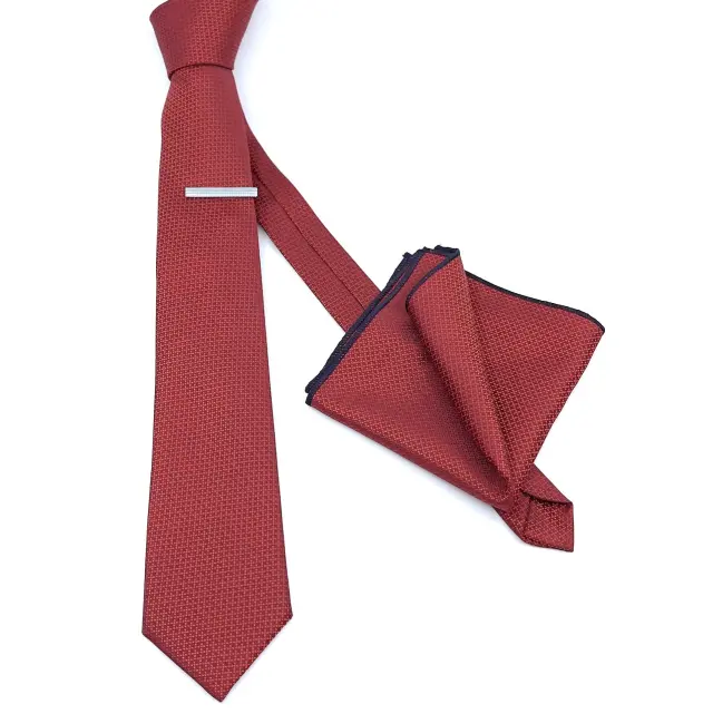 Κόκκινη Ζακάρ Γραβάτα Microfiber Σετ με Μαντηλάκι 2