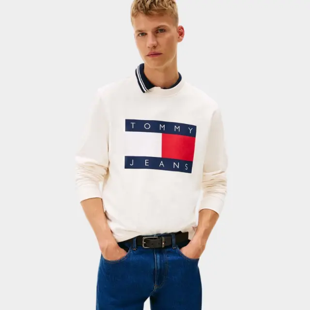 Tommy Hilfiger - Ανδρικό Φούτερ Big Flag Regular Fit DM0DM22643-YBH Λευκό - 2XL