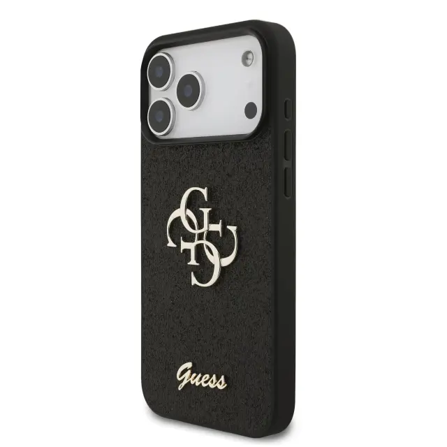 Guess PU Fixed Glitter 4G Metal Logo Case for iPhone 17 Pro Max Black 2