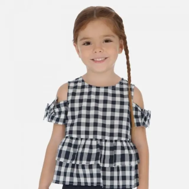 Mini 2 έως 10 ετών Πουκαμίσα μανίκια φιόγκος ναυτικό μπλε - 6Ε 2