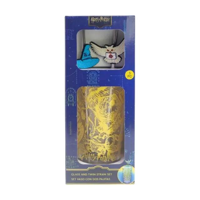 Ποτήρι γυάλινο με 2 καλαμάκια Harry Potter Magic and Mayhem Young Adult Glass 480ml w twin straw set 31019 2