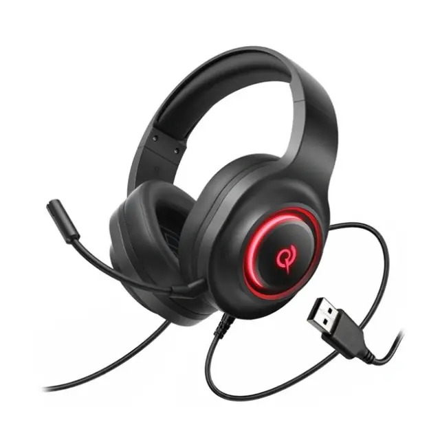 QCY Gaming Headphones V200 Pro Wired with 7.1 Sound & Detachable Microphone Black