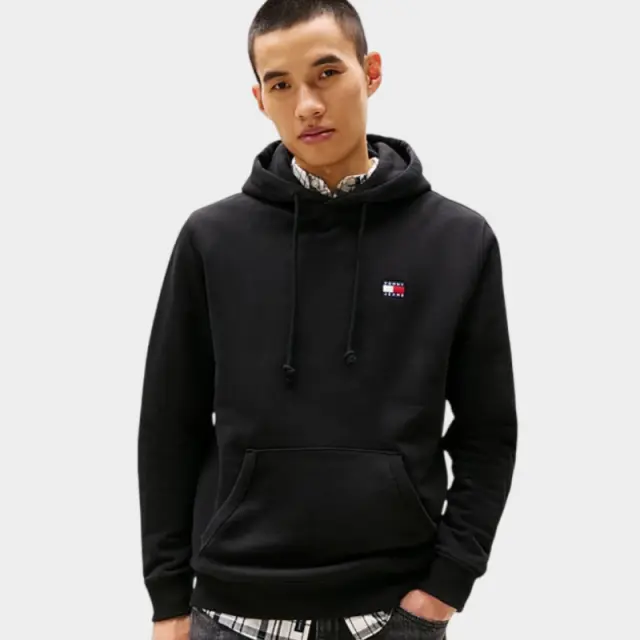 Tommy Hilfiger - Ανδρικό Φούτερ Badge Fleece Drawstring Regular Fit DM0DM23606-BDS Μαύρο - 3XL