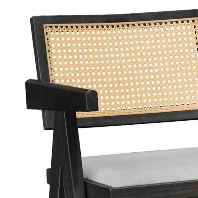 Σκαμπό bar Winslow pakoworld ξύλο rubberwood μαύρο-pvc rattan φυσικό-ύφασμα γκρι | Συσκευασία 2 τμχ 2