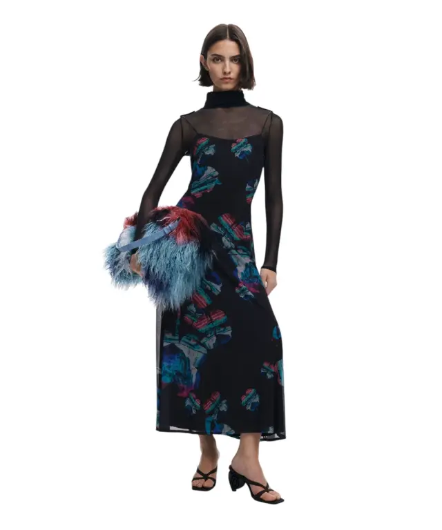 Desigual - Γυναικείο Φόρεμα Watercolor Lacroix Regular Fit 25WWVK03-2000 Μαύρο - XS