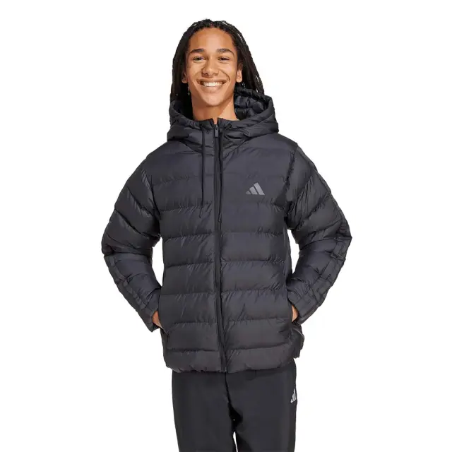adidas Sportswear Men's Essentials 3Stripes Synthetic Down Hooded Jacket Μαύρο KE8328 (adidas Sportswear) - Small