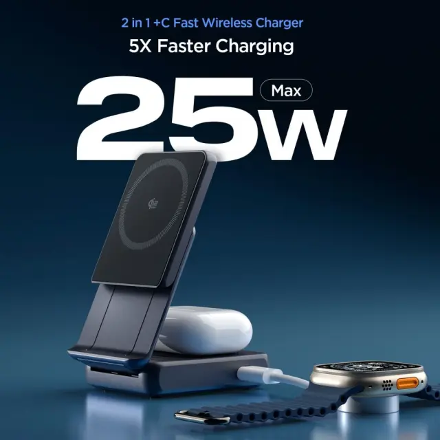 SPIGEN EF302MOQ ESSENTIAL 2IN1 MAGNETIC MAGSAFE WIRELESS CHARGER 25W QI2.2 BLACK 3