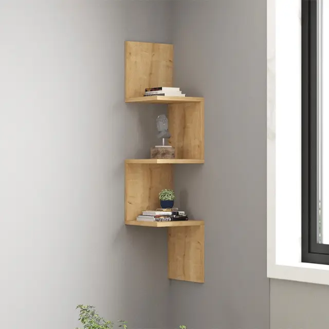 Ραφιέρα τοίχου γωνιακή Zikzak Megapap χρώμα sapphire oak 25x25x105,4εκ.
