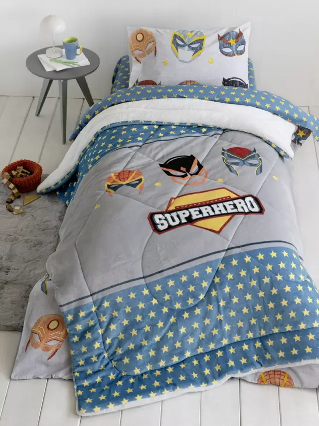 Κουβερτοπάπλωμα 160x220 Μονό 650gsm Nima Superheroes Grey-Blue 100% Πολυέστερ