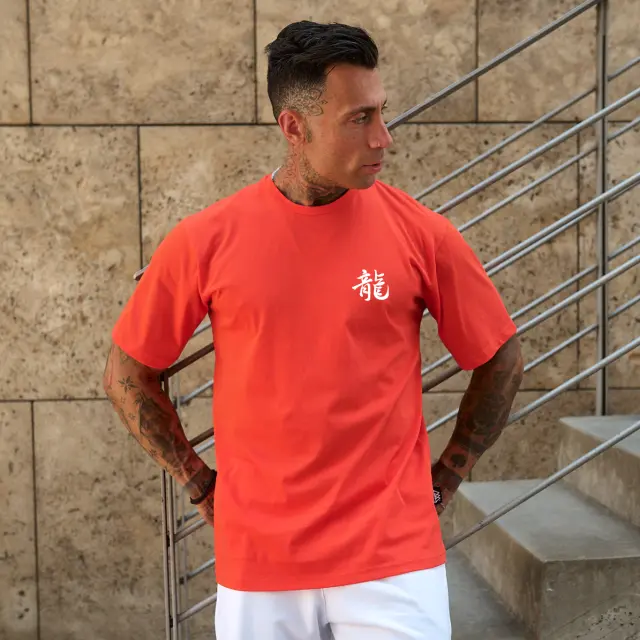 T-shirt Noshame® Πορτοκαλί Oversized με τύπωμα Dragon - 142521 - M 2