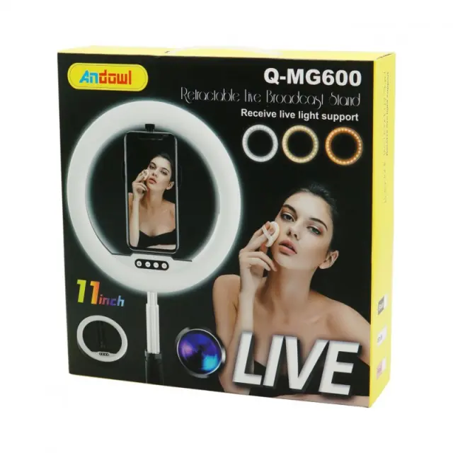 Andowl Ring Light Q-MG600 28cm 2700-6500K με Επιτραπέζια Βάση Στήριξης και Βάση για Κινητό 3
