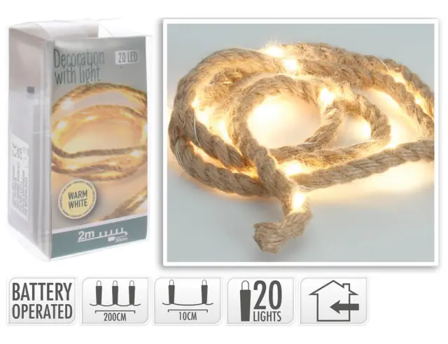 Σχοινί με φωτισμό LED - 2 Μέτρα, 20 LED φωτάκια, με μπαταρία - Θερμό λευκό AXS501020 2