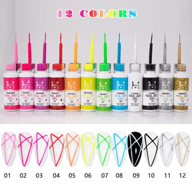 Σετ 12 Nail Art gel Liner Mobray 3