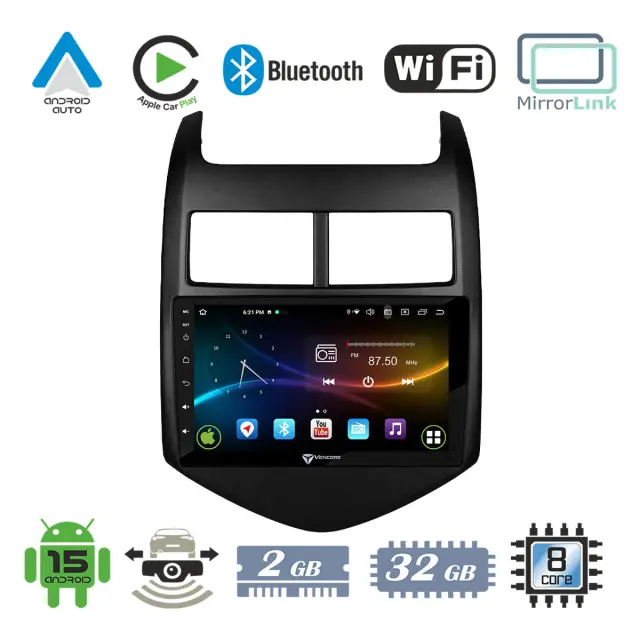 VenCore Οθόνη Multimedia Android 15 9" 9109A MTK6762 Octa-Core 2GB/32GB IPS με Πρόσοψη, CarPlay, Android Auto και Υποστήριξη Κάμερας Οπισθοπορείας AHD για Chevrolet Aveo 2011-2017 – Μαύρη (3236-10007-0243B)
