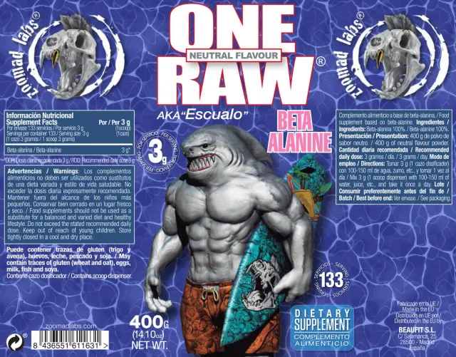 Zoomad Labs One Raw® Beta-alanine Unflavored, 400 g 2