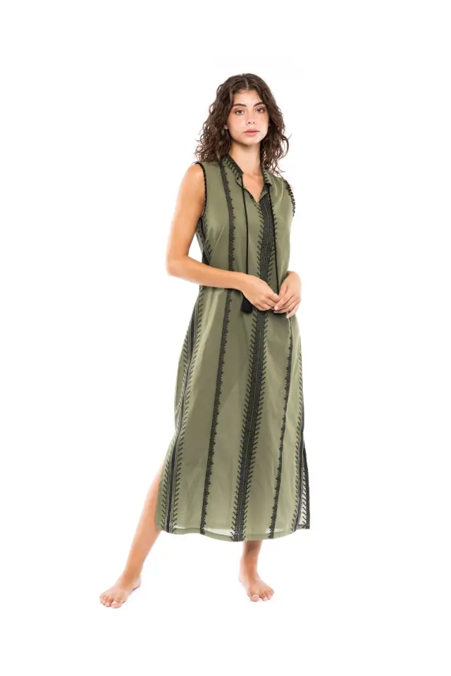 B241 - Black - BEACHWEAR GREEN & BLACK EMBROIDERY
