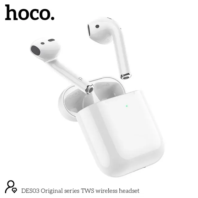 Wireless Hands Free Hoco. DES03 Plus TWS V5.0 350mAh και 3h Ώρες Λειτουργίας Λευκά με Μαύρο Silicon Sleeve